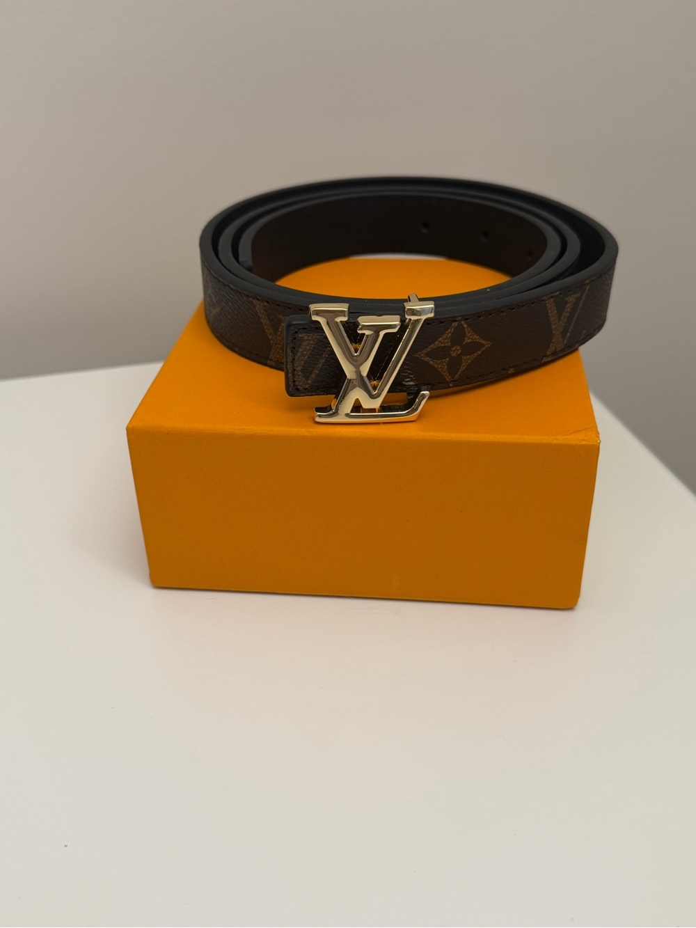 Louis Vuitton Reversible Brown/Black Monogram Canvas Belt with Gold LV Buckle